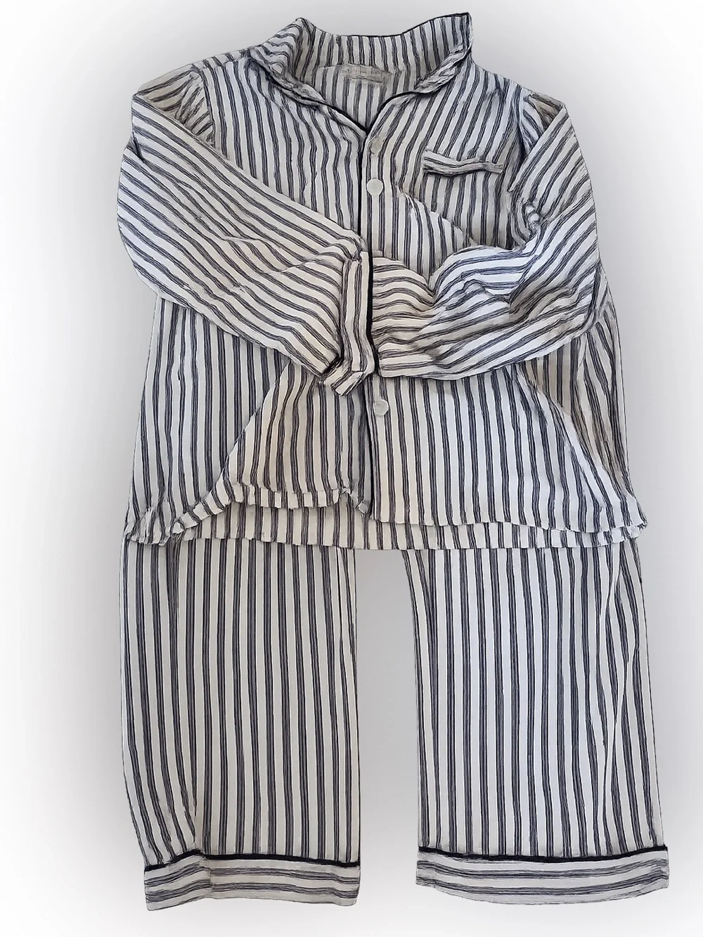 Petite Plume Kids Striped Pajama Set Sz 10 Blue White Cotton Button Up Sleepwear